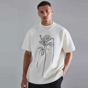 Oversized Floral Line Drawing Scuba T-shirt