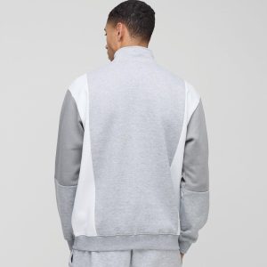 Oversized Man Colour Block Zip Funnel Neck Sweatshirt
