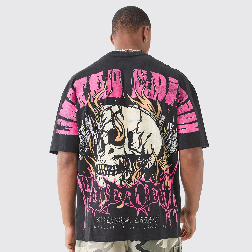 Oversized Extended Neck Over The Seam Gothic Back Print T-shirt - Image 2