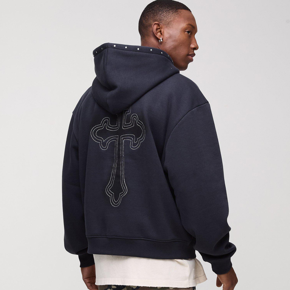 Oversized Rhinestone Zip Up Through Hoodie - Image 2