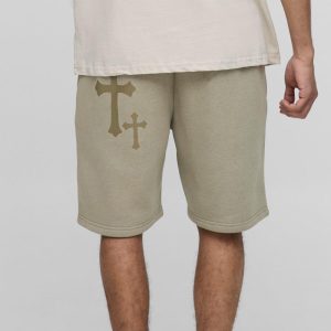 Relaxed Fit Gothic M Cross Print Short