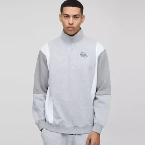 Oversized Man Colour Block Zip Funnel Neck Sweatshirt